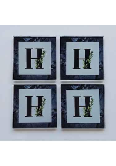 Decorita Cam Bardak Altlığı H Harfli Tasarım 4'lü Takım 10 x 10 CM Çok Renkli