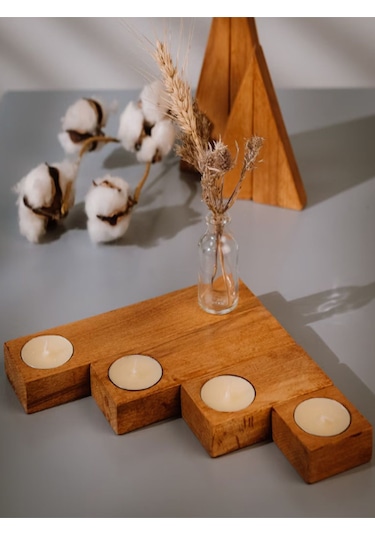 Ahşap Mum Tutucu Set