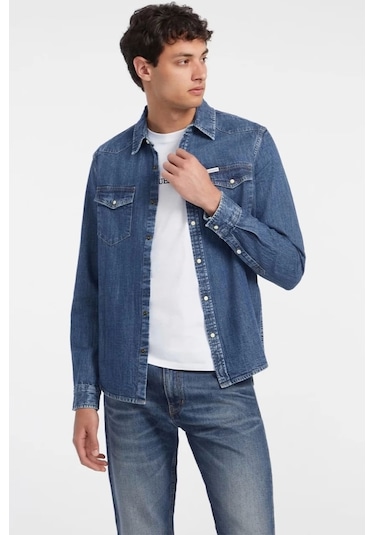 Guess Erkek Mavi Slim Uzun Kol Denim Gömlek Mavi