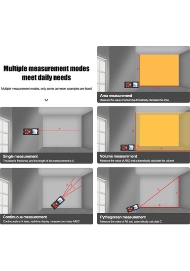 Pazly C40 Lazer Mesafe Ölçer 40m/131ft 6 Fonksiyonlu Alan/hacim/pisagor/çift Pisagör/sürekli Ölçüm