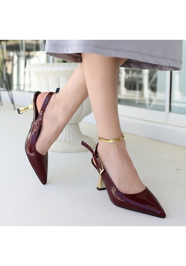 Zalin Bordo Rugan Topuklu Ayakkabı Bordo