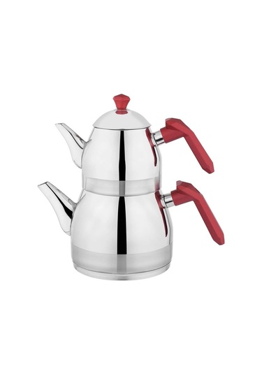 Schafer Çelik Çaydanlık Takımı Ortaboy Kırmızı Renk Kırmızı