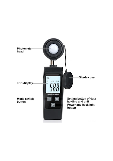 Ximistore9 Taşınabilir Işık Ölçer - 200.000 Lux'a Kadar Hassas Aydınlık Ölçüm Cihazı, Max/mın Veri Tutma, Siyah Rz851