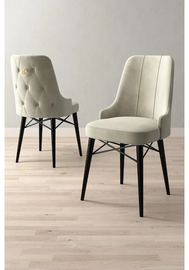 Mitra Serisi, 4 Adet Krem Mutfak Sandalyesi, Siyah Gürgen Ayak, 1. Sınıf Babyface Kumaş