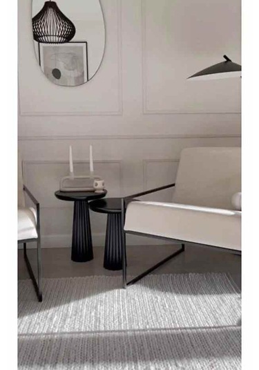 Masif Doğal Ahşap 2 Li Yan Sehpa Seti Siyah Renk Zigon