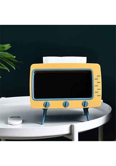 Tv Şeklinde Cep Telefonu Tutucu 2'si 1 Arada Mendil Kutulu B Çok Renkli