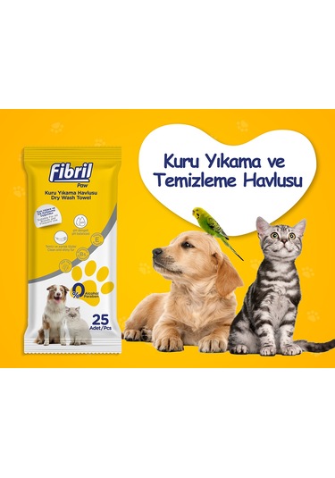 Fibril Kedi ve Köpek Pet Kuru Yıkama Havlusu 25'li