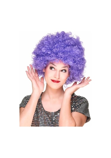 Mor Renk Kıvırcık Afro Bonus Peruk Parti Peruğu
