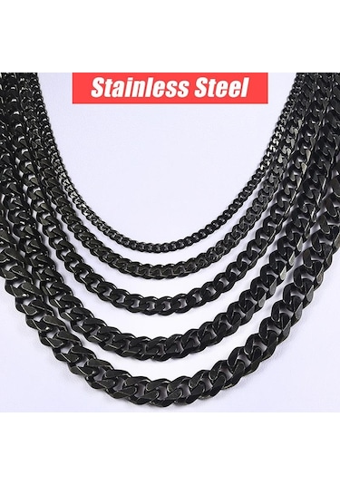 Siyah Erkek Kolye Paslanmaz Çelik Küba Link Zinciri Siyah Altın Renk Kolye Erkekler Için 40-60 Cm Hip Hop Takı 5mm - 50cm