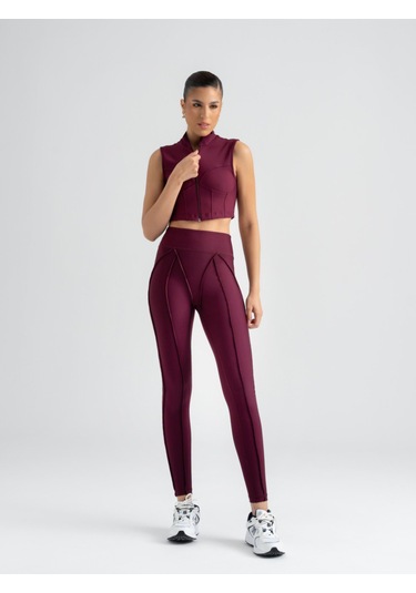 Dikişle Modellenmiş Spor Tayt Mürdüm