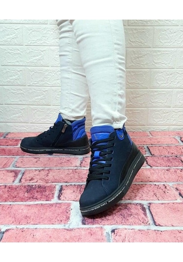 Voyager 8498 Lacivert Nubuk Hakiki Deri Kaymaz Taban Fermuarlı