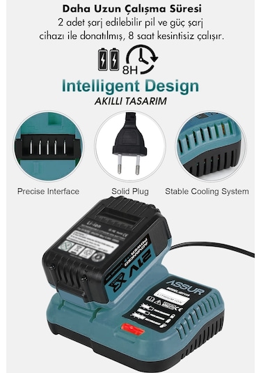 Assur ASR1029 21V Çift Akü 6 Başlıklı Set Mavi