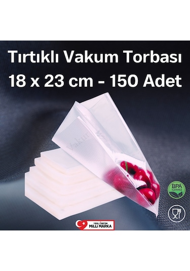 Tırtıklı Vakum Makinesi Poşeti Torbası- 18X23 Cm - 150 Adet