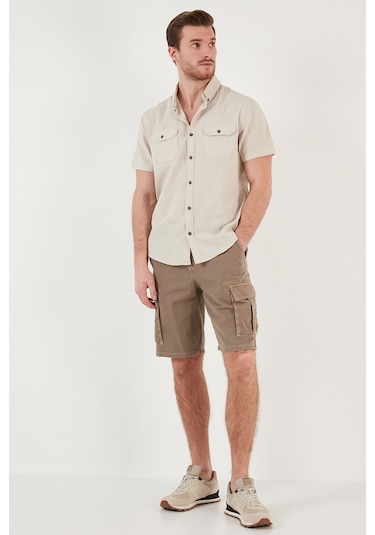 Buratti Düğmeli Yaka Pamuklu Slim Fit Cepli Erkek Gömlek Cf21S111153 Taş