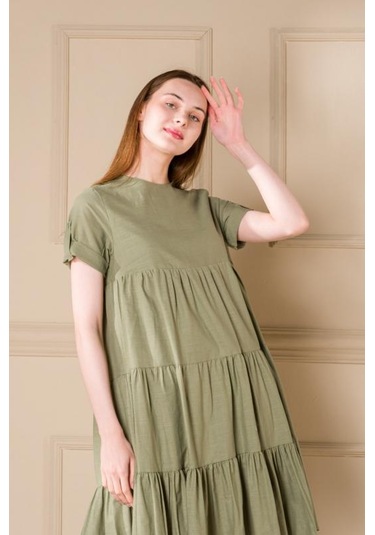 Pastelastore Kadın Yazlık Pamuk Kısa Elbise 1108 Yeşil