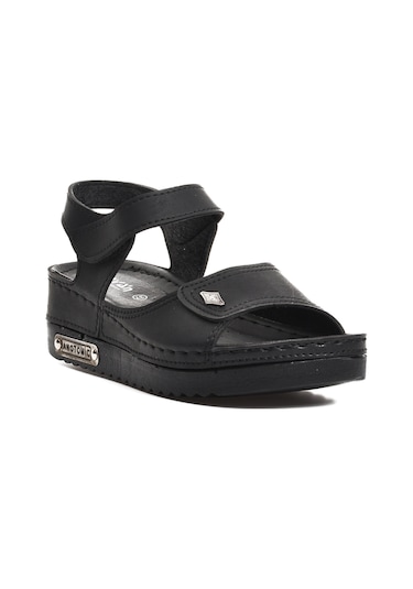 Ayakmod 07-109 Rr Siyah Kalın Taban Kadın Anatomik Sandalet 001