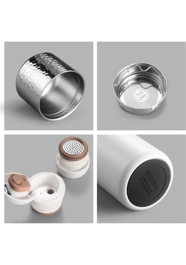 300Ml 316 Paslanmaz Çelik Yalıtımlı Bardak Dövülmüş Doku Kapaklı Çay Süzgeçli Su Şişesi Bpa Içermez Fda Sertifikası Yok - Siyah