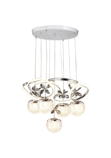 Ey-El Tasarım Galaksi Modern Sarkit Led Avize 3 Renk Krom Kaplamali Toplu Kelebek Taşlı Krom