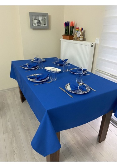 Sıvı Geçirmez Dertsiz Masa Örtüsü Saks Mavi 13 Parça Set