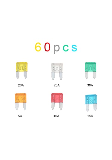 Xiyyadms 60 Adet Apm/atm Tipi Çinko Alaşımlı Mini Sigorta Seti - 5a,10a,15a,20a,25a,30a Her Güçten 10 Adet 5