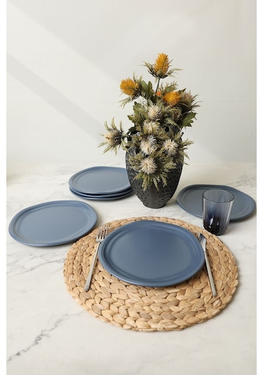 Keramika Mat Mavi Bloom Pasta Tabağı 24 Cm 6 Adet 399 Mavi