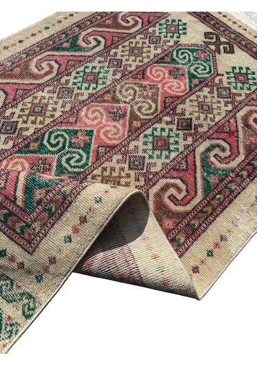 El Dokuma Vintage Eskitme Afgan Seccade 85x150 Renkli Yün Namazlık Çok Renkli