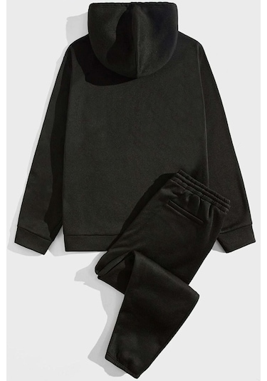 Evren Temalı Baskılı Eşofman Takımı Siyah