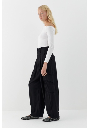 Dökümlü Kargo Pantolon Siyah Siyah