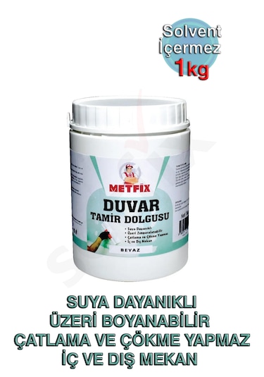 Duvar Tamir Dolgusu 1kg, Beyaz, Suya Dayanıklı, Üzeri Boyanabilir 1 KG