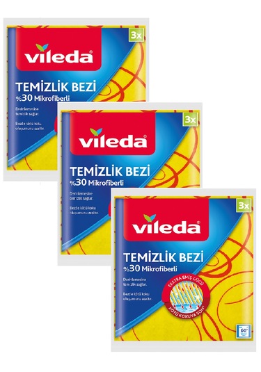 Vileda 30% Extra Mikrofiberli Temizlik Bezi 3 Lü X 3 Paket Sarı
