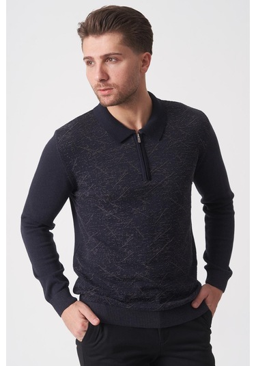 White Stone Porto Alegre 2024-32 Slim Fit Fermuarlı Pamuklu Venezia Triko Lacivert Antrasit Lacivert-antrasit Lacivert - Antrasit