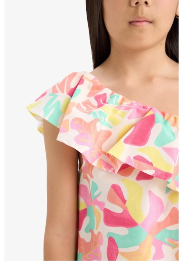 DeFacto Kız Çocuk Desenli Tek Omuzlu Poplin Yazlık Elbise C3710A825HSPN666