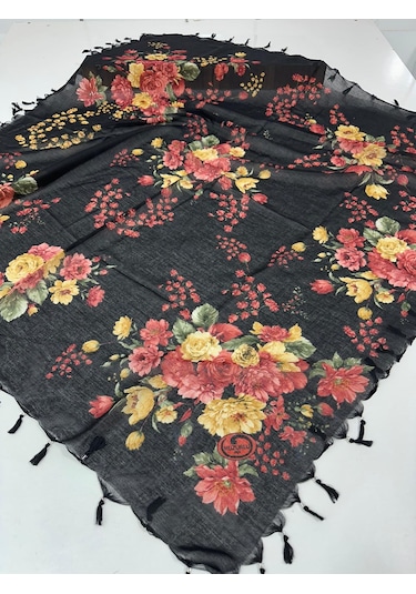 Sökme Boncuklu Pamuk Yazma - 05651 Siyah,sarı