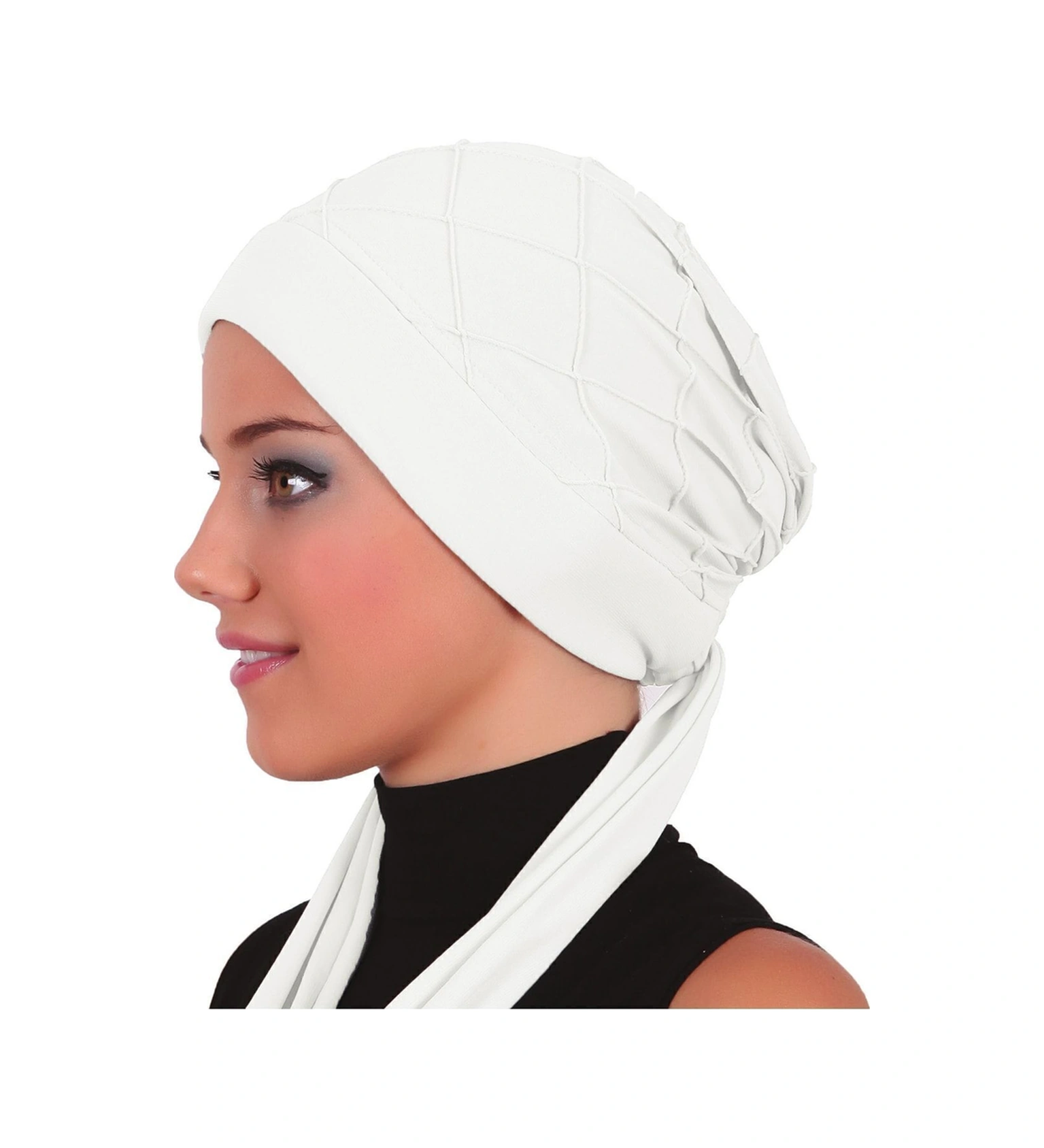 Nervürlü Bağlama Krem Hazır Türban Tesettür Bone Krem