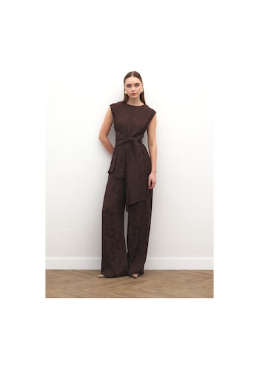 Sateen Camila Pantolon - Kahve-137184 Kahve