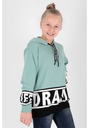Ahengim Kız Çocuk Drama Baskılı Kapüşonlu Sweatshirt Ak13433 Su Yeşili