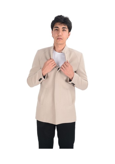 Cengiz İnler Cengiz Inler Dik Yaka Düğmeli Erkek Kaşe Kaban 001