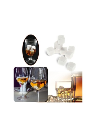 Pazly 9 Adet Beyaz Granit İçecek Soğutma Taşı - Viski, Bira Soğutucu Buzsuz Beyaz