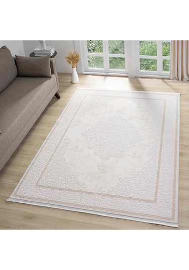 Krem Bej Klasik Madalyon Desenli Halı - Mk0562bjl