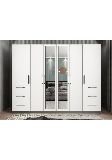 Zeren 6 Kapaklı Çekmeceli Gardırop Dolap Bf 270 Cm