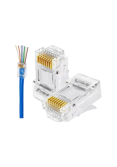 Koodmax - 100 Adet - 3u" 3 Micron Gold Plated Cat6 Ez Rj45 Yeni Nesil Delikli Konnektör Uç Jack