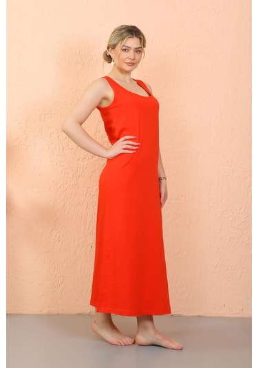 Akbeniz Kadın Kalın Askılı Yırtmaçlı Uzun Kırmızı Gecelik 90110-kırmızı Kırmızı