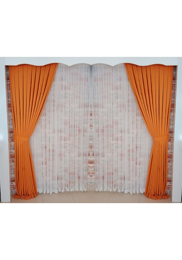 Turuncu Renk Fon Kadife Perde Çift Kanat 1/3 Sık Pileli Dikim V-15 Turuncu