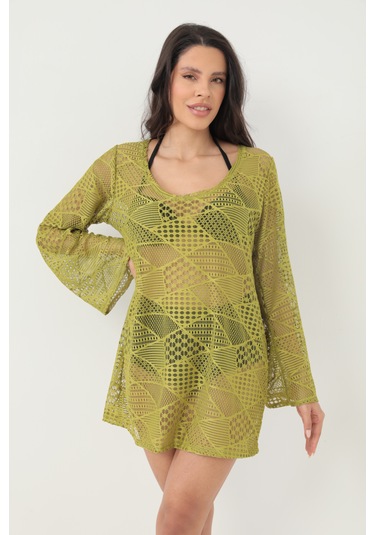 Kolları Volanlı Elbise Haki