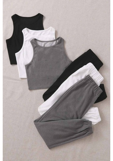 Merry See 3 Lü Set Kolsuz Peluş Polar Alt Üst Pijama Takımı 001