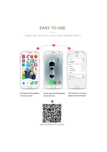 Sones Ip66 Su Geçirmez Gece Görüşü Mini Wifi Geri Vites Araba Kamerası, Gece Görüş Mesafesi: 5-10m