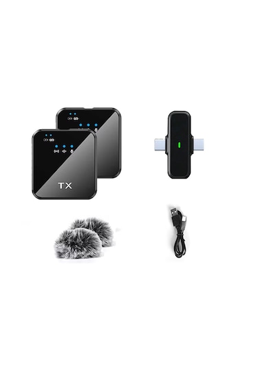 2'li Kablosuz Yaka Mikrofonu Type-c Lightning Gürültü Engelleme 2.4g Profesyonel Set- Vlog Mikrofonu