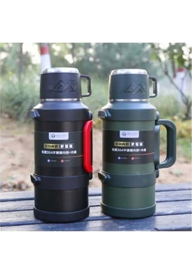 Paslanmaz Çelik 2,5 Litre Termos 48 Saat Sıcak 72 Saat Soğuk Seyahatte Kampta Piknikte - Yeşil Yeşil