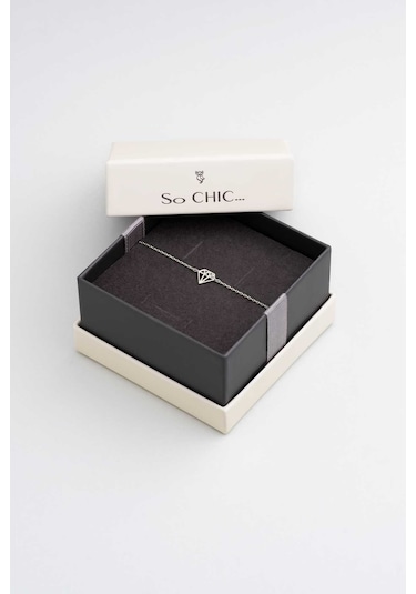 So Chic Elmas İkonlu 18 Ayar Beyaz Altın Kaplama 19 Cm Gümüş Bileklik Rodyum