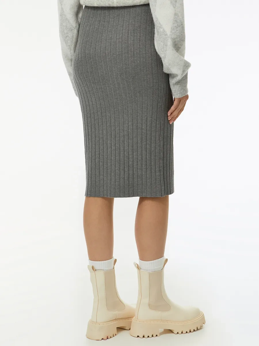 Oodji Kaburga Desenli Örme Midi Etek 261414456 Gri